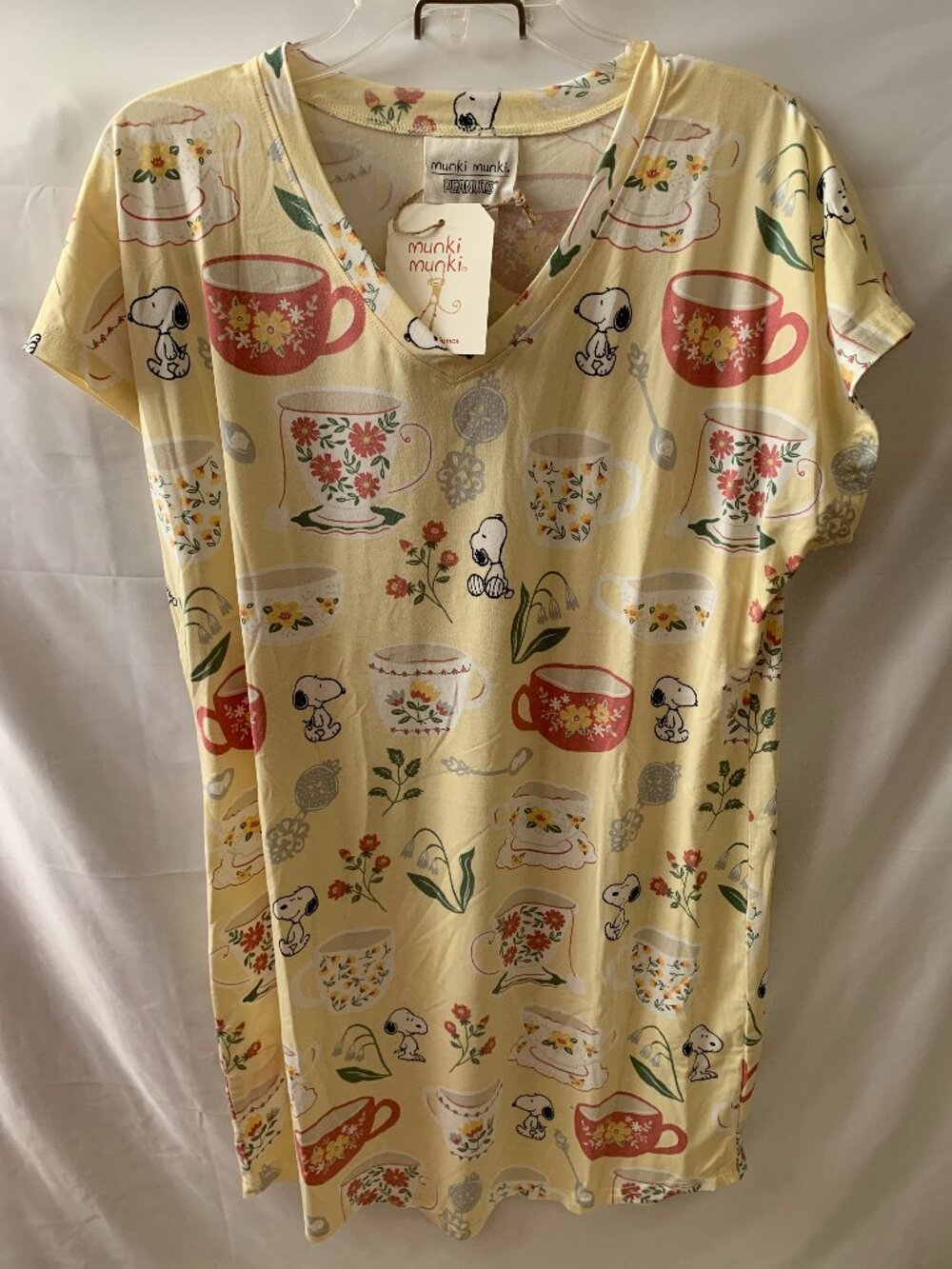 MUNKI MUNKI PEANUTS Floral Teacup Long Sleep Dress in Yellow Sz MEDIUM